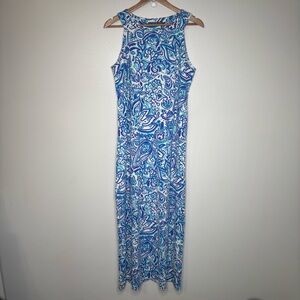 Katherine Way Charleston Sleeveless Maxi Dress Blue Paisley Stretch Large
